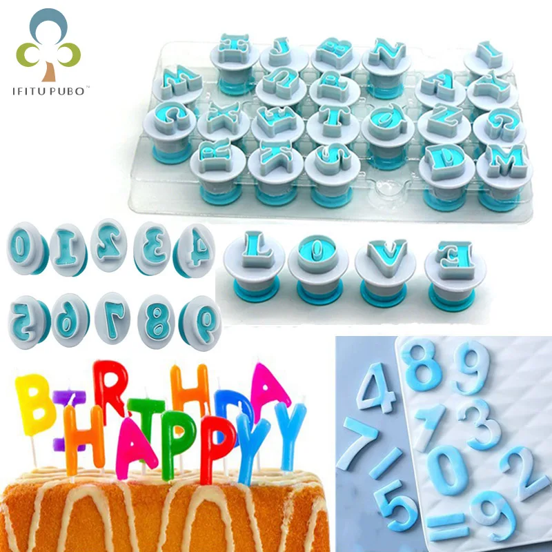 A45 Plastic Cute Alphabet Number Letter Cake DIY Mold for Press Stamp Biscuit Cookie Cutters Mould Decorating Tool