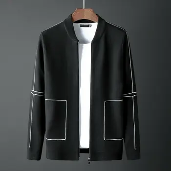 

Knitted Cardigan Men's Korean Jacket Men's Mock Neck Sweater Coat Trend Zipper Men's Top