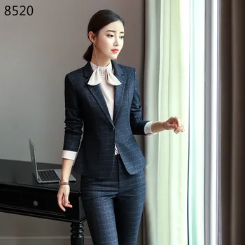 

New Fashion Slim Business Wear Elegant Office Work Pant Suit OL Blazer Set High Quality Women Pant Suit Two Pieces Set Feminino