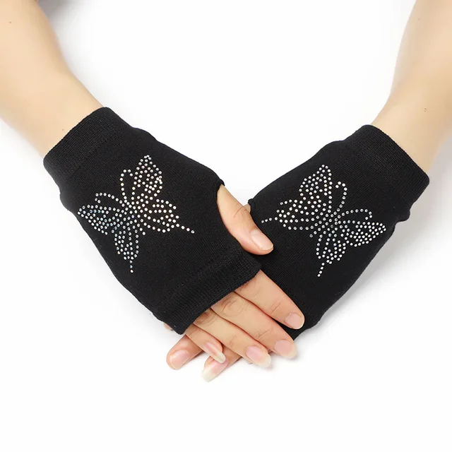 Sailor dance gloves Rivet wool gloves spring and autumn black half-finger gloves show gloves butterfly