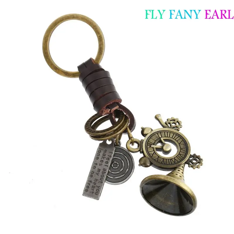 Brass Horn Pendant Key Leather Keychain Keyring Bag Chain Ring Holder Cover for Men's Car Keys Women Purse Charms | Украшения и