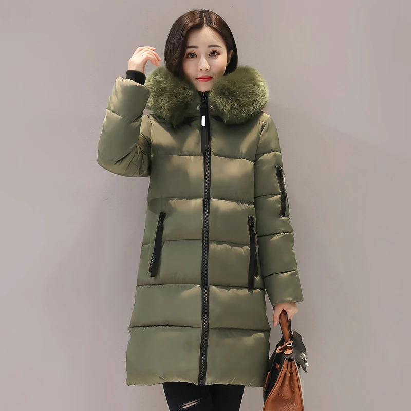 Мягкий меховой воротник для женщин зимняя куртка теплое длинное женское пальто, верхняя одежда для женщин парка