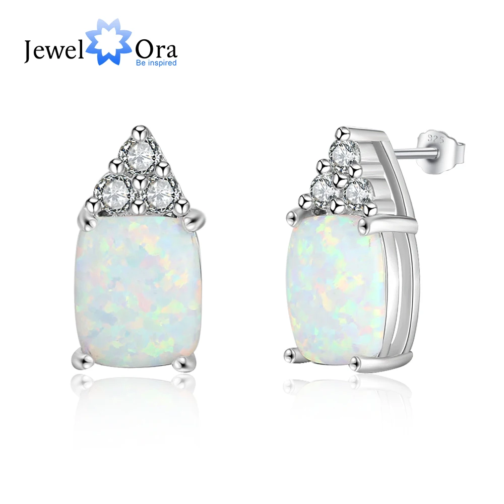 

Elegant 925 Sterling Silver White Opal Earrings with Cubic Zirconia Stud Earrings for Women Gift for Mother (Jewelora EA103230)