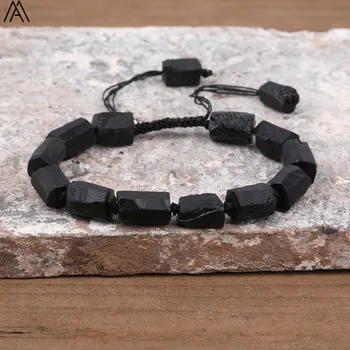 

Natural Black Tourmaline Nugget Beads Knotted Handmade Bohemia Bracelet Women Stones Beads Braid Bracelet Adjustable N0456AMAI