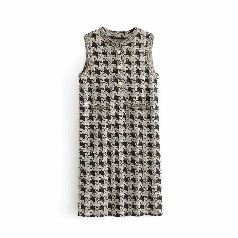

2018 Western Style Autumn And Winter WOMEN'S Dress New Style Metal Wire Chain-Accent Sleeveless Dress Vest Skirt