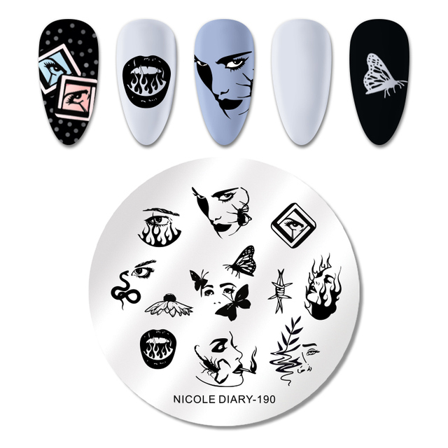 DIARY Flower Leaf Nail Stamping Plates Cute Abstract Face Lines Stamp Template Nail Art Image Printing Stencil Tools