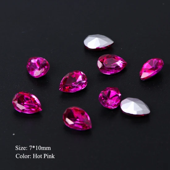 Hot Pink 7x10mm 10 шт. Кристаллы Стразы для ногтей Блеск капли воды украшения для ногтей 3D стеклянный камень драгоценный камень плоская задняя сторона поддельные ювелирные изделия с алмазами TR896 - Цвет: Hot Pink 7x10mm