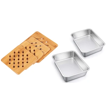 

6Pcs Bamboo Trivet Mat Bamboo Placemat & 2Pcs Rectangular Deep Cake Baking Pans Large Roaster Baking Dish