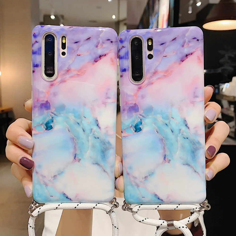 Для Samsung Galaxy S9 S8 S10 Lite S20 Plus Ultra Note 8 9 10 Pro мягкий мраморный ремешок шнур цепь чехол на