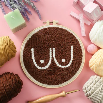 

Creative Easy DIY Punch Needle Flower Embroidery Kit with Hoop Cross Stitch Set for Beginner Handmade Craft Painting Home Decor