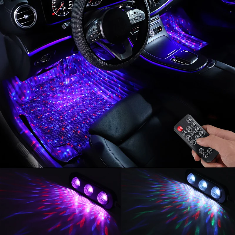 

4pcs Car LED Starry Foot Light USB Atmosphere Ambient DJ Mixed Colorful Music Sound Voice Control Laser Lamp