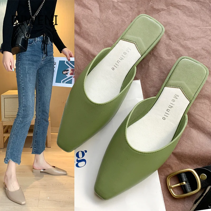 

2020 women's summer new style Baotou low-heeled outer wear European and American style cool female flat ins lazy shoes