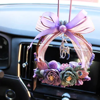 

Fashion New Car Pendant DIY Handmade Rose Car Hanging Decoration Deer Car Interior Ornaments Garland Ms gift Automotive Products