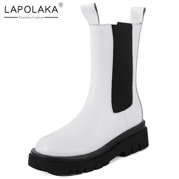 

Lapolaka Hot Sale 2020 Genuine Cow Leather Street Cool Motorcycle Boots Woman Shoes Comfy Spring Autumn Platform Shoes Ladies