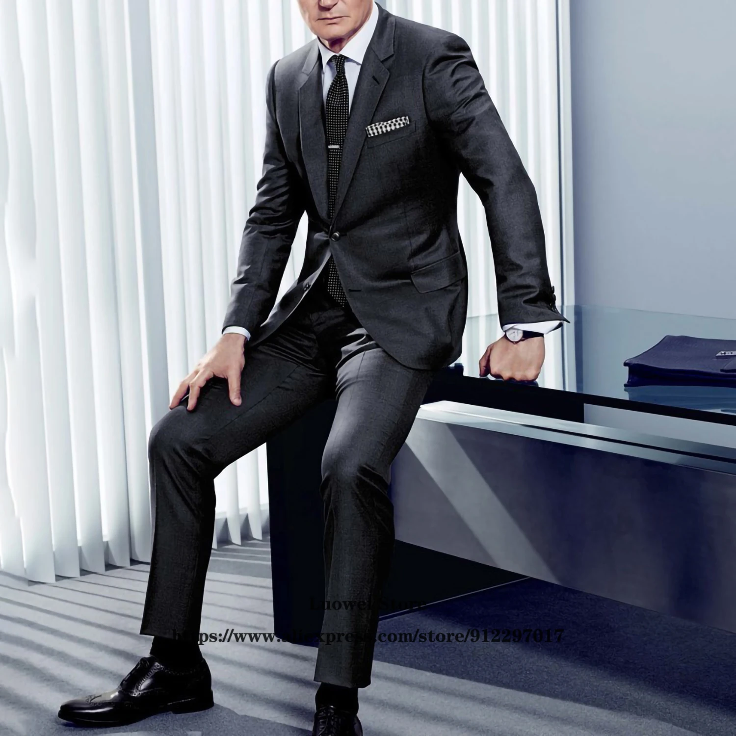 Classic Dark Grey Mens Suits Professional Formal Business Blazer 2 Piece Jacket Pants Set Groom Wedding Tuxedo Costume Homme | Мужская