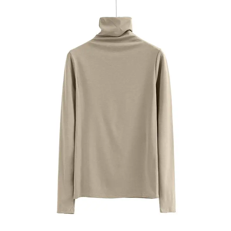 apricot color Белые футболки с длинным рукавом, женские осенние футболки большого размера S-XXL, модные топы с высоким воротом, женская одежда - Цвет: apricot color
