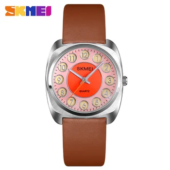 

SKMEI Women Watch 2020 New Fashion Creative Rectangle Dial Design Quartz Wristwatch Leather Strap Sport Watches Women Q029
