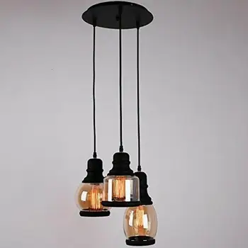 

AC 85-265V E27/E26*3 Retro Ceiling Light Glass Hanging Lamp Fixture For Study Bar Hallway
