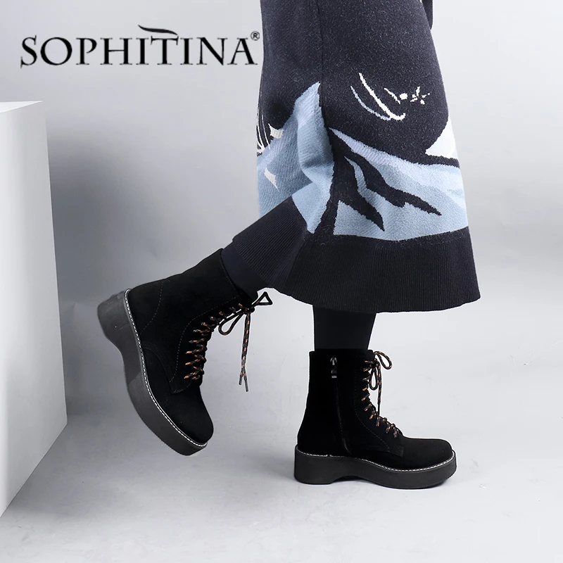 SOPHITINA/ботинки со шнурками; Высококачественная зимняя обувь из натуральной кожи на толстой подошве с круглым носком; новые женские ботинки ручной работы; CQ02
