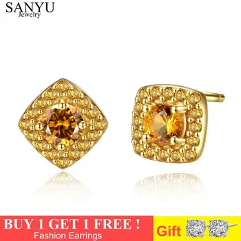 

925 Sterling Silver Citrine Stud Earrings for Women Yellow Gemstone Mininmalist Gold Plated Women Earring Fine Jewelry Kolczyk