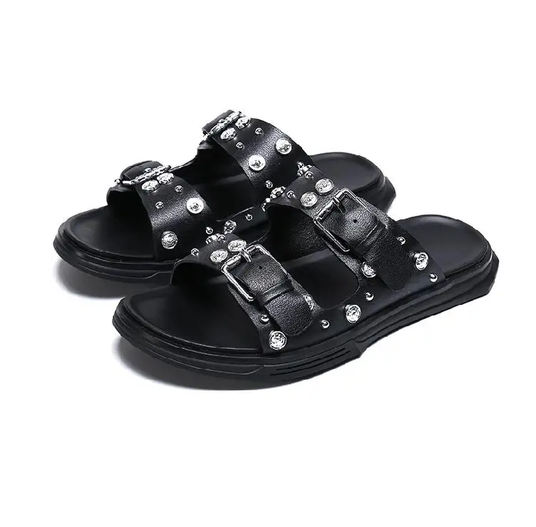men slippers flip flops Personality Simple without losing detail cove manual menshoes Flat non-slip man black | Обувь