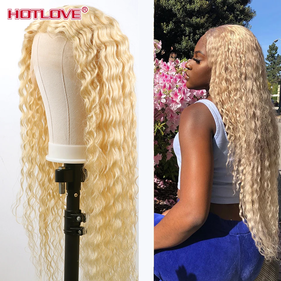 HOT SALES! 613 Honey Blonde 13x1 Lace Frontal Human Hair Wigs Brazilian Deep Wave Wigs Middle Part Lace Front Wig Hair Wig Remy 150% Densit