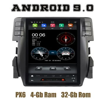 

9.7" IPS screen PX6 Tesla Style android 9.0 car radio gps player for honda civic 2016 2017 2018 2019 with DSP wifi usb 4+32G