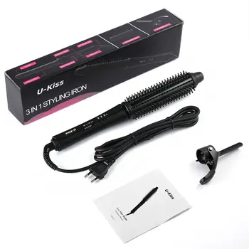 

U-Kiss Interchangeable Brush & Clip Super Hard Titanium Coated Heating Plate Dual Voltage 3 In 1 Ionic Hair Styler Hair Curler