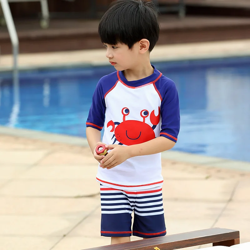 

Korean-style New Style KID'S Swimwear BOY'S Split Type Half Sleeve Sun-resistant Cartoon Shorts with Hat Holiday Hot Springs Swi