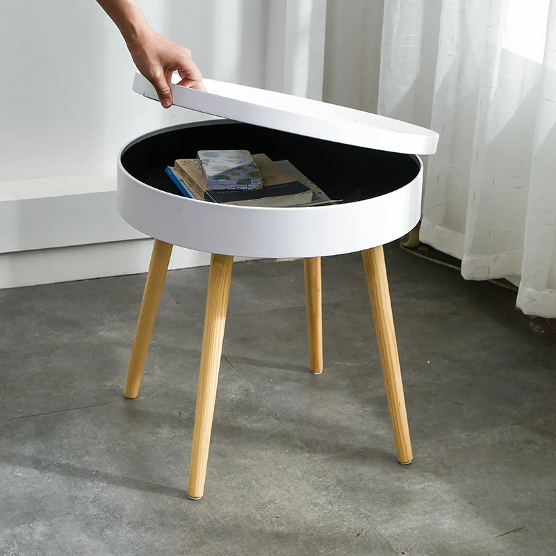  Solid Wood Nordic Creative Coffee Table Simple Side Sofa Side Table Corner Bed Round Table Modern E