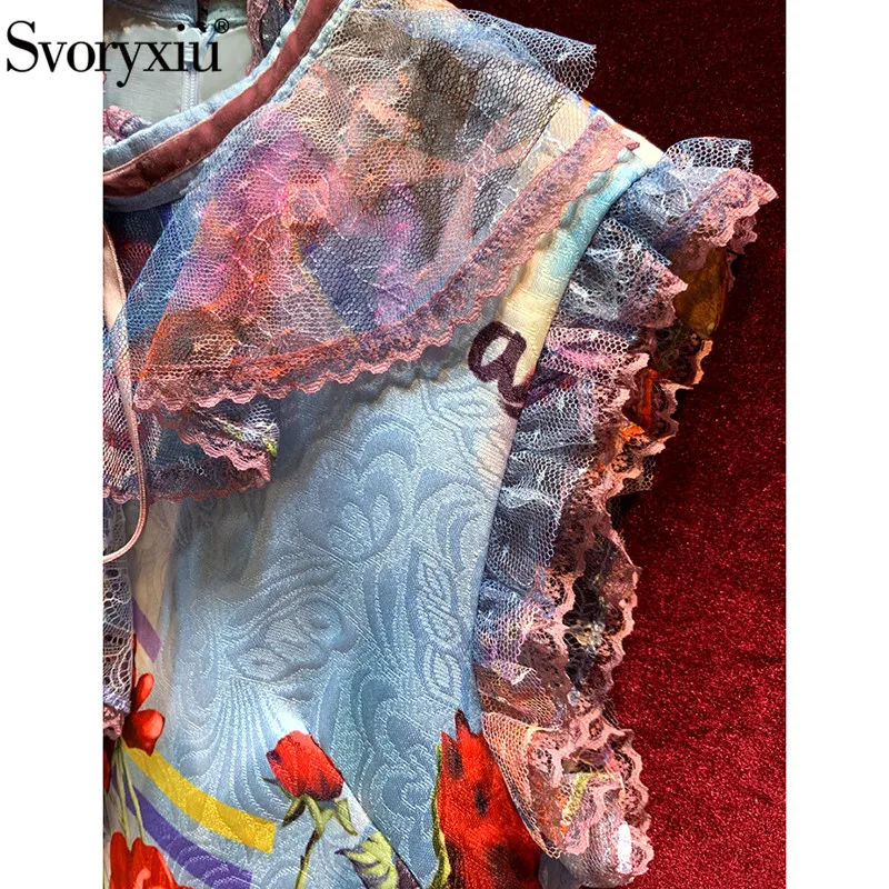 Svoryxiu красочные кружева лоскутное мультфильм короткое платье с принтом женские без рукавов жаккардовые осенние Подиумные трапециевидные Мини платья