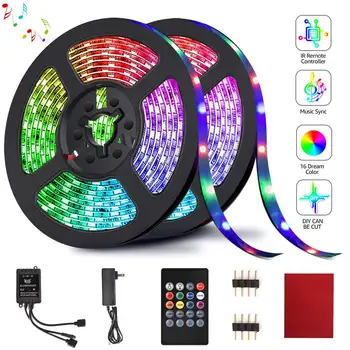 

LED Strip Lights, RGB Light Strips 32.8FT/10M 20Key, Music Sync Color Changing, Rope Light 600 SMD 3528 LED, IR Remote Controlle