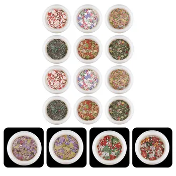

12 Boxes Nail Slices Colorful Xmas Christmas DIY Decoration Sticker Nail Flakes Sequins Decals for Women Girls