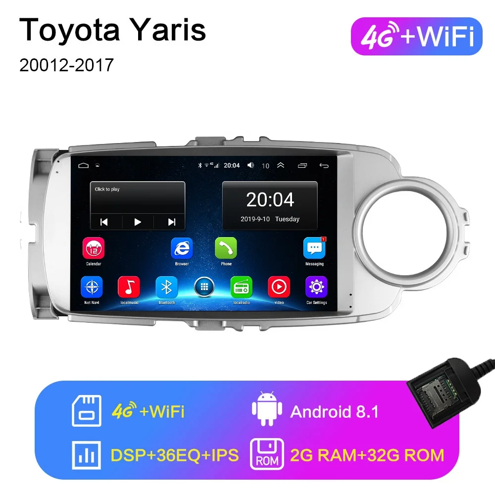 2G+ 32G " 2din Android 8,1 GO автомобильный dvd-плеер для Toyota Yaris 2012 2013 20014 автомобильный Радио gps навигация wifi - Цвет: 4G-WiFi 2G-32G