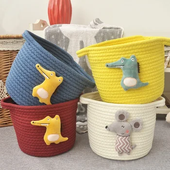 

Cotton Basket Art Style Hand-woven Frame Cotton Thread Cartoon Desktop Storage Frame Basket Key Cosmetics Bedside Storage Basket
