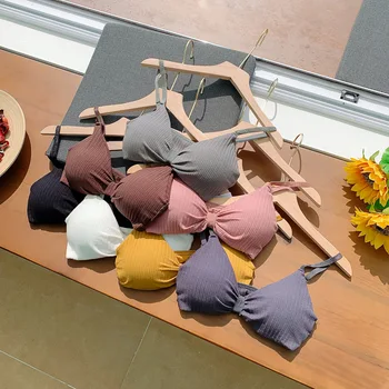 

women bra Cotton tube top underwear anti-light gathering gathered chest student girl small chest no steel ring bra sports vest