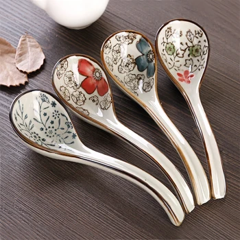 

1pcs Japanese-style Zephyr Soup Spoon Ceramics Long Handle Small Spoon Creative Tableware Stirring spoon Household Gadgets