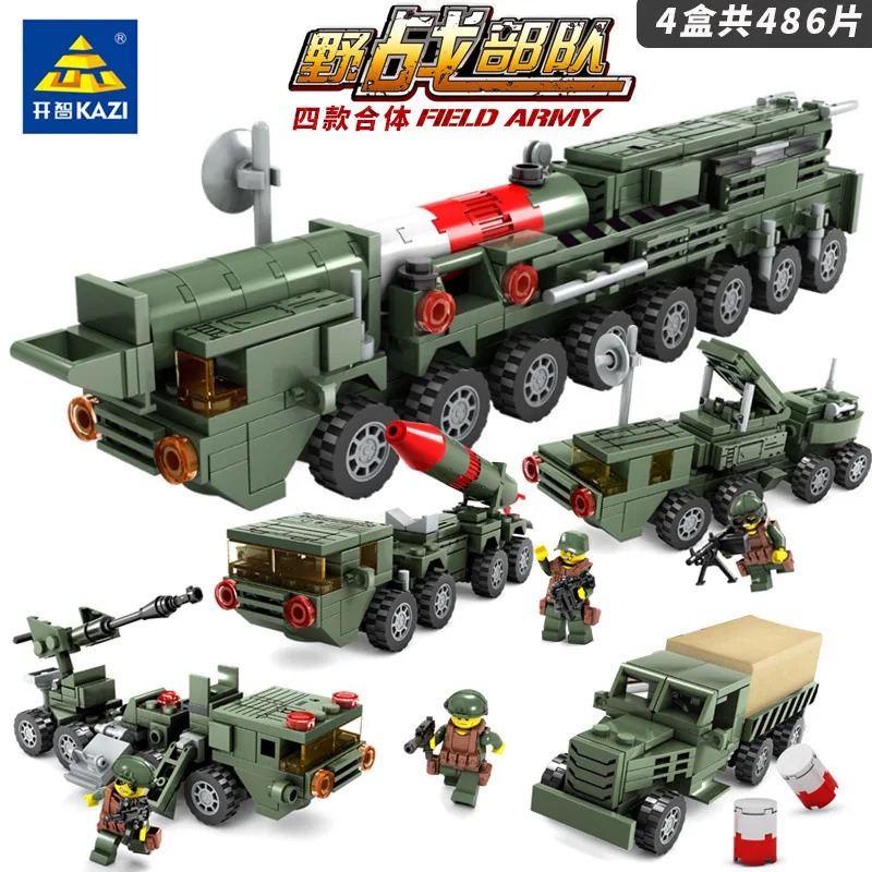 

KAZI 84052 Field Operations Forces 4-in-1 Missile Emission Training Remote Control Car Educational Assembled Building Blocks Toy