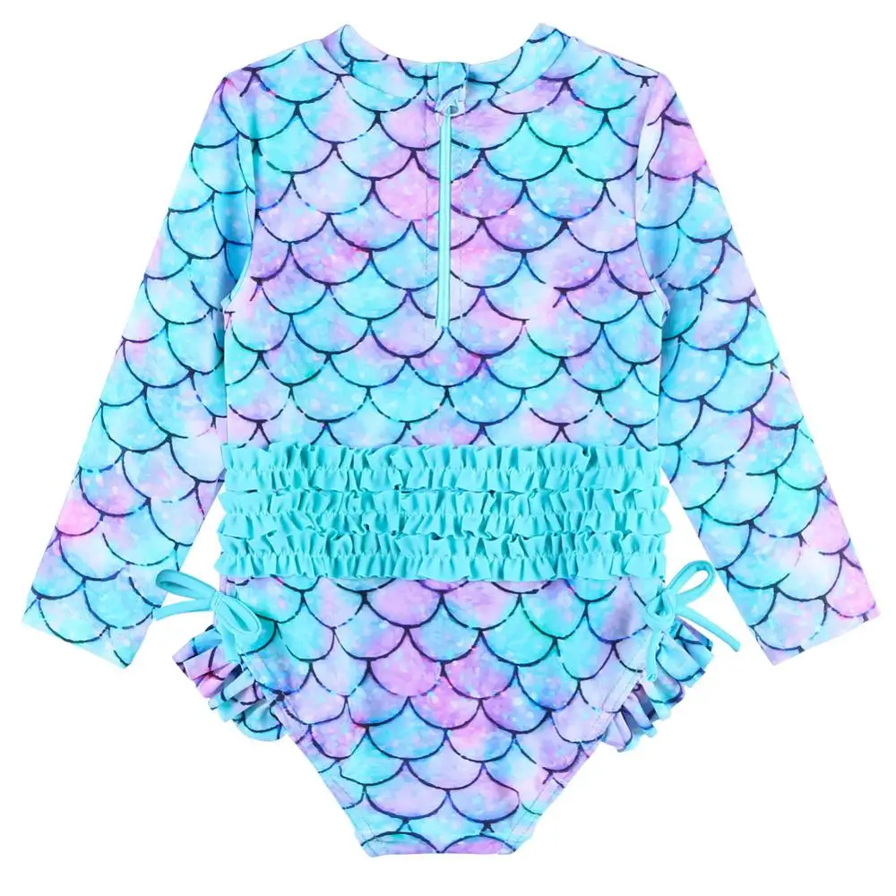 BAOHULU Cute Toddler Baby Girl Swimwear Long Sleeve UPF50+ Infant Bathing Suits Bright Ruffle Swimsuit Kids One Piece Beachwear children swimsuit