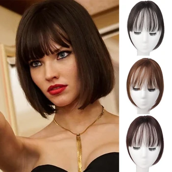 

DIANQI two styles female natural color straight hair bangs top closures hairpins synthetic hair clip on wig hairpieces