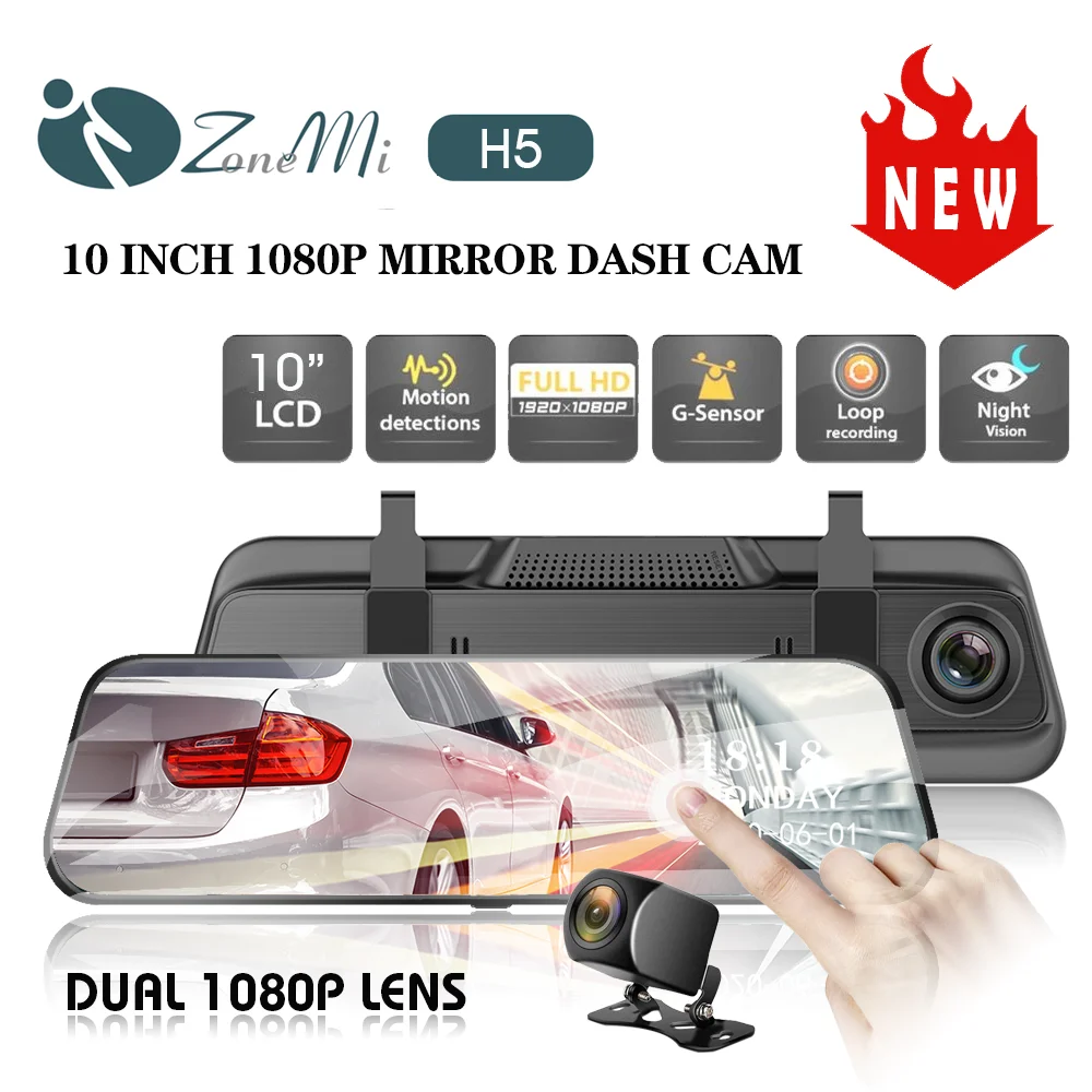 

dash cam 10 Inch Touch Screen Video Recorder Auto Registrar Stream Mirror With RearView Camera night vision dash cam