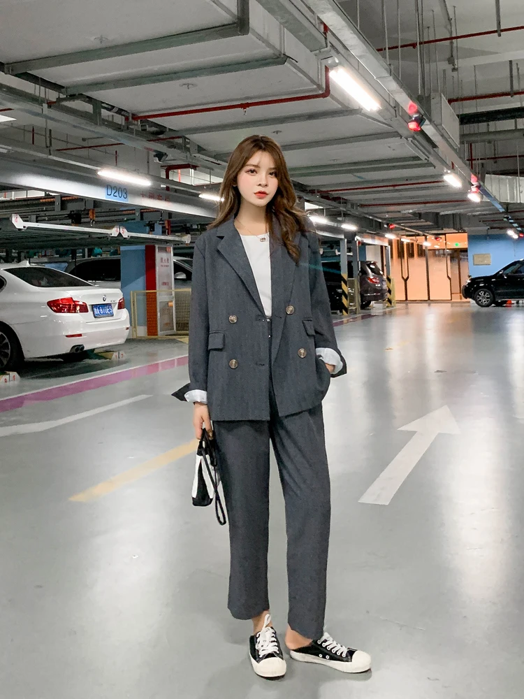 Korean Women Suits Casual Pant Suits for Women Tailleur Femme Oversized Blazer Set Conbinaison Femme Ropa Formal Mujer