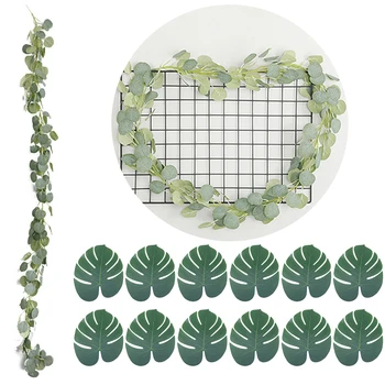 

Simulation Plants Artificial Eucalyptus Leaves Vine Fake Greenery Garland With 12 Palm Leaf Wedding Party Decoration For Home