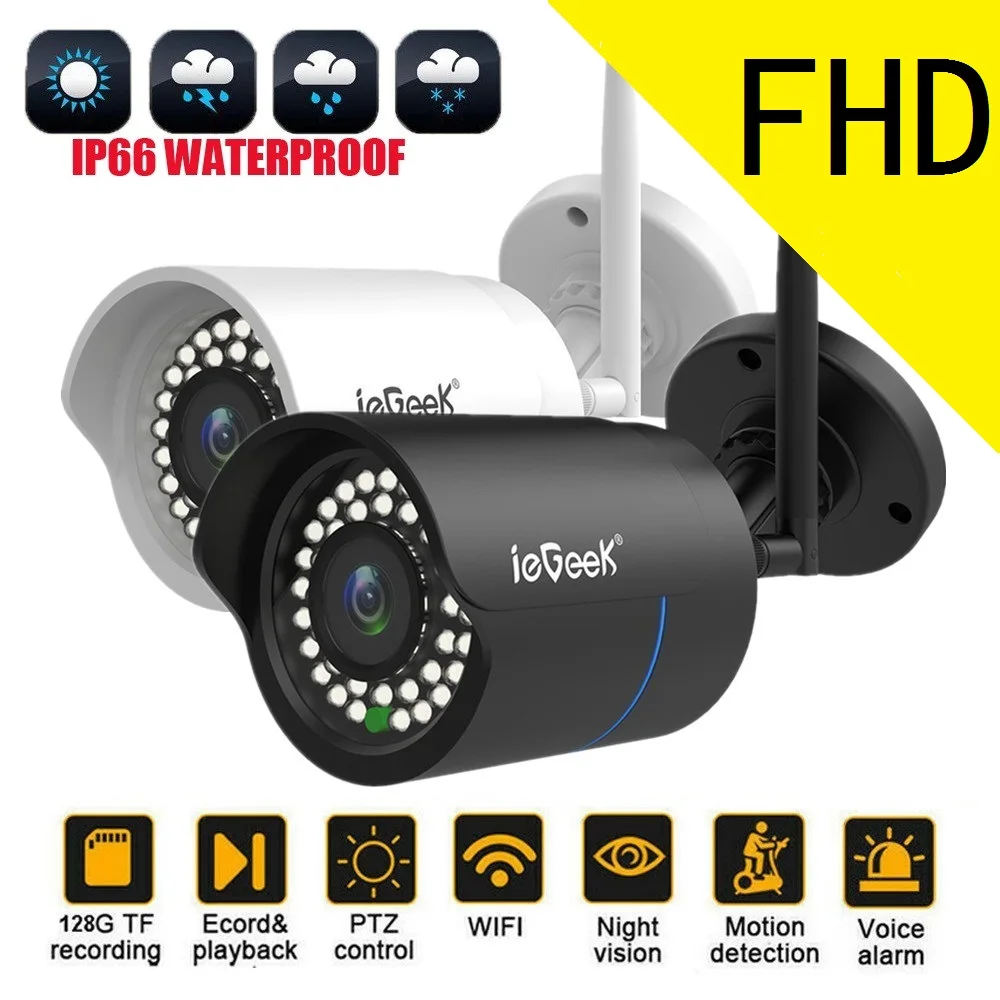 

ieGeek Security IP Camera, 1080P HD WiFi Outdoor Waterproof CCTV Remote Home Surveillance Night Vision Motion Detection Alarm