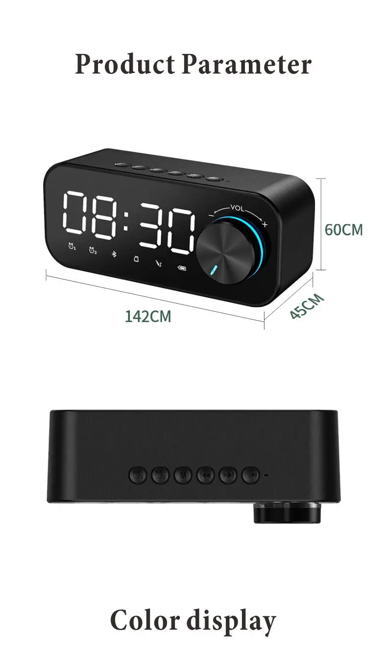 Mirror Alarm Clock Bluetooth Speaker LED Digital Display Radio Alarm Clock Radio Wireless Subwoofer Music Player Table