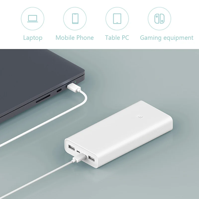 Xiaomi power bank 20000 мАч 3 plm18zm 18 w 2 сторонняя carregamento по применению usb c ноутбук mi внешний