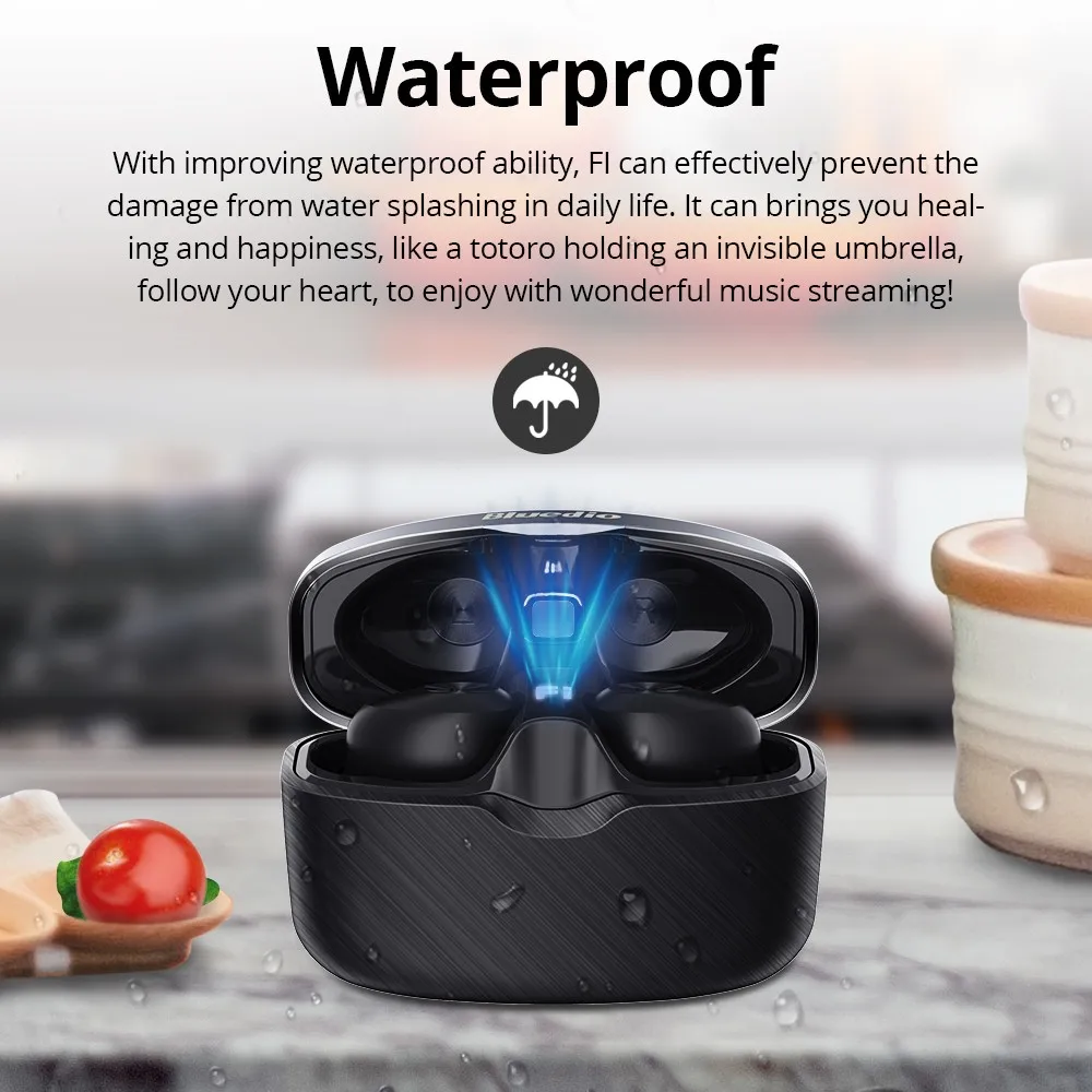 Bluedio Fi Wireless Bluetooth Headset TWS Waterproof Ear Sports Headphones With Ear Wireless Headset Charging Case - Black