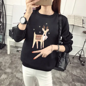 

2020 winter fall shoulder loose hooded sweater solid color female fleece thick pullover sweater Black color