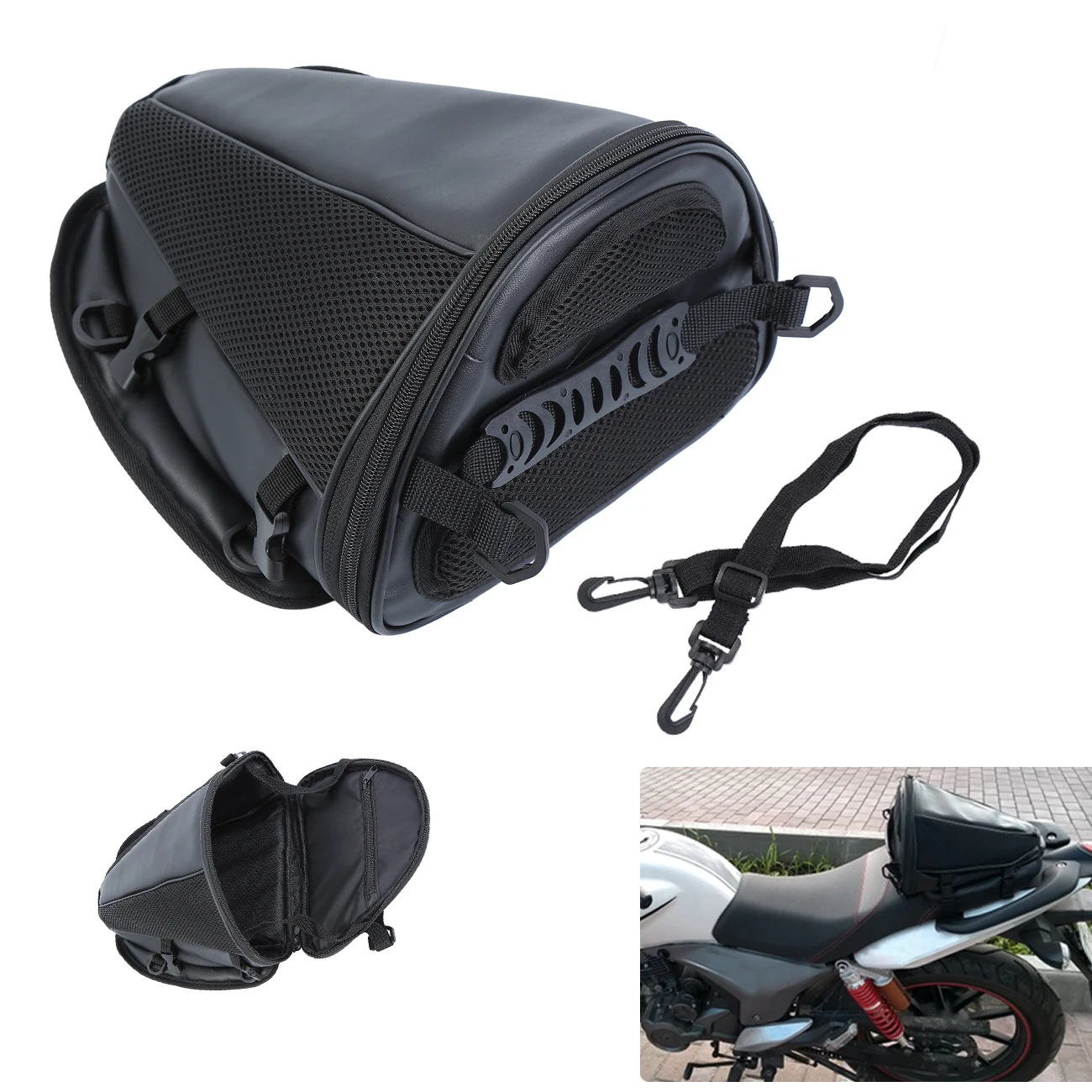 

Samger Motorcycle Bags Seat Tail Bag Waterproof Back Pack Seat Carry Tail Bag Storage Saddlebag Leather for Motorbike Tool