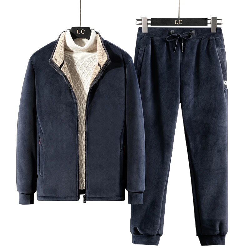 Мужской зимний флисовый костюм толстовка с капюшоном и штаны спортивный
